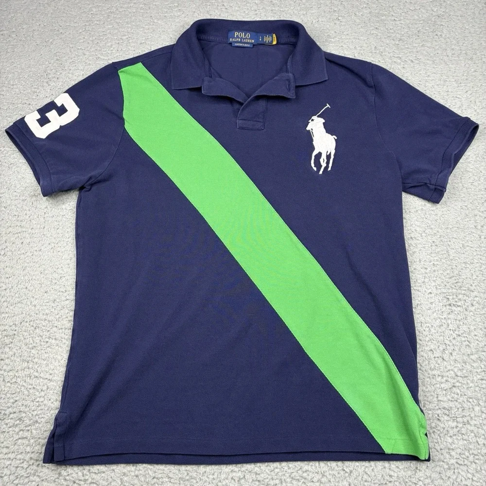 Polo Ralph Lauren Big Pony Sash Polo Shirt Men's Large Fits S/M Blue Slim Fit